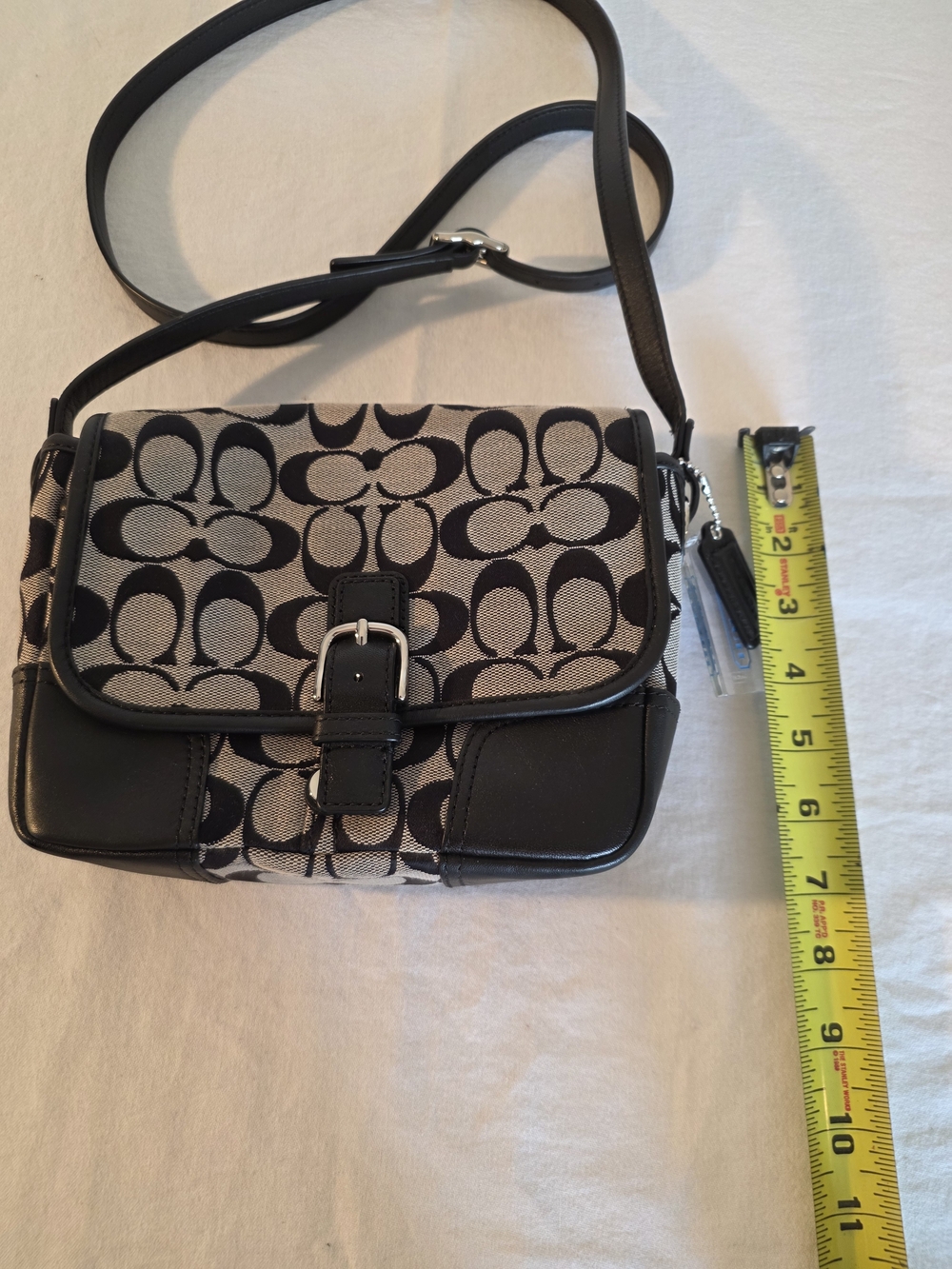 Coach Black and Grey Signature Shoulder Bag with Buckle Flap - Picture 3 of 8